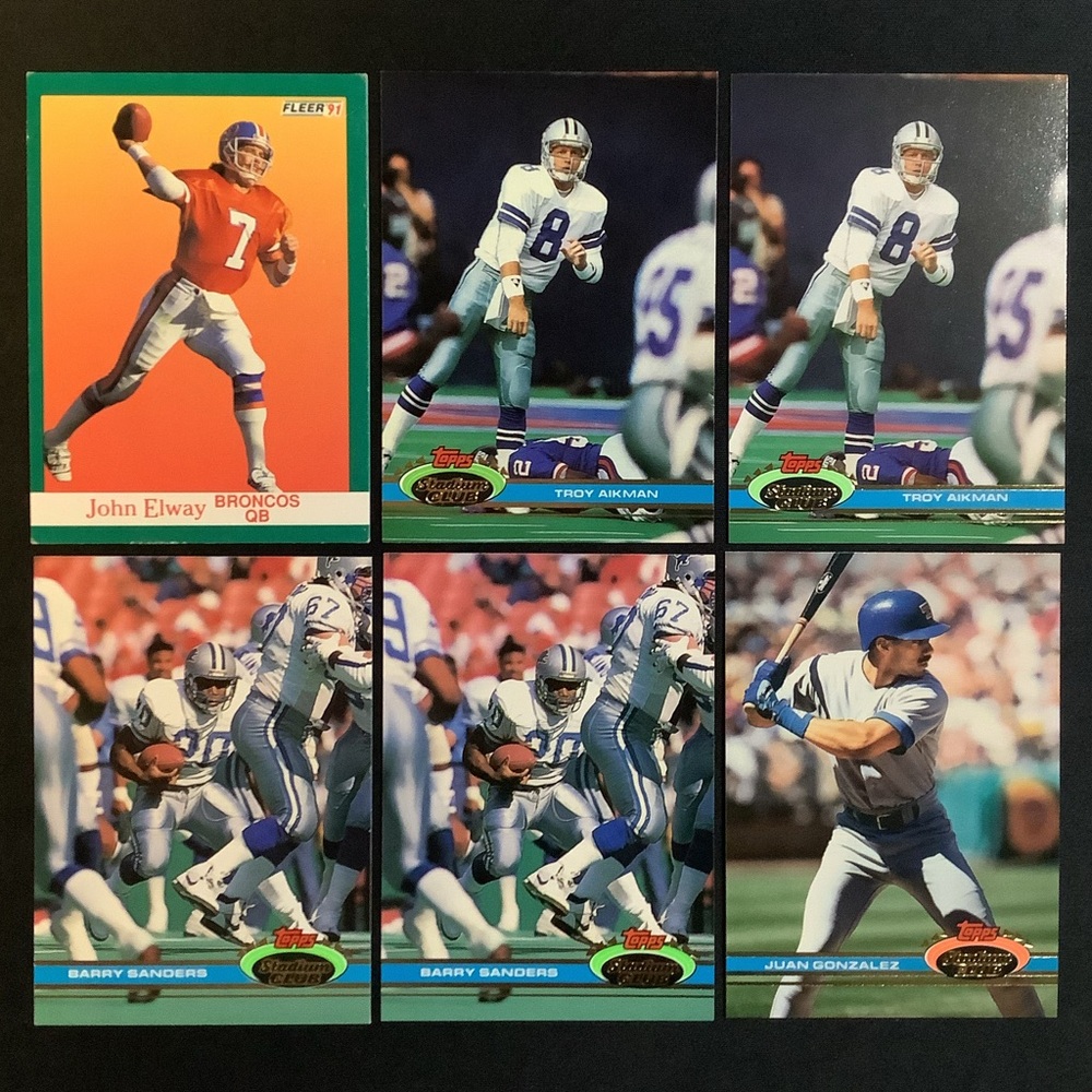 1991 Topps Stadium Club Football Card Lot / Troy Aikman / Barry Sanders / Elway